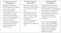a sheet of information about temperature protection and shipping